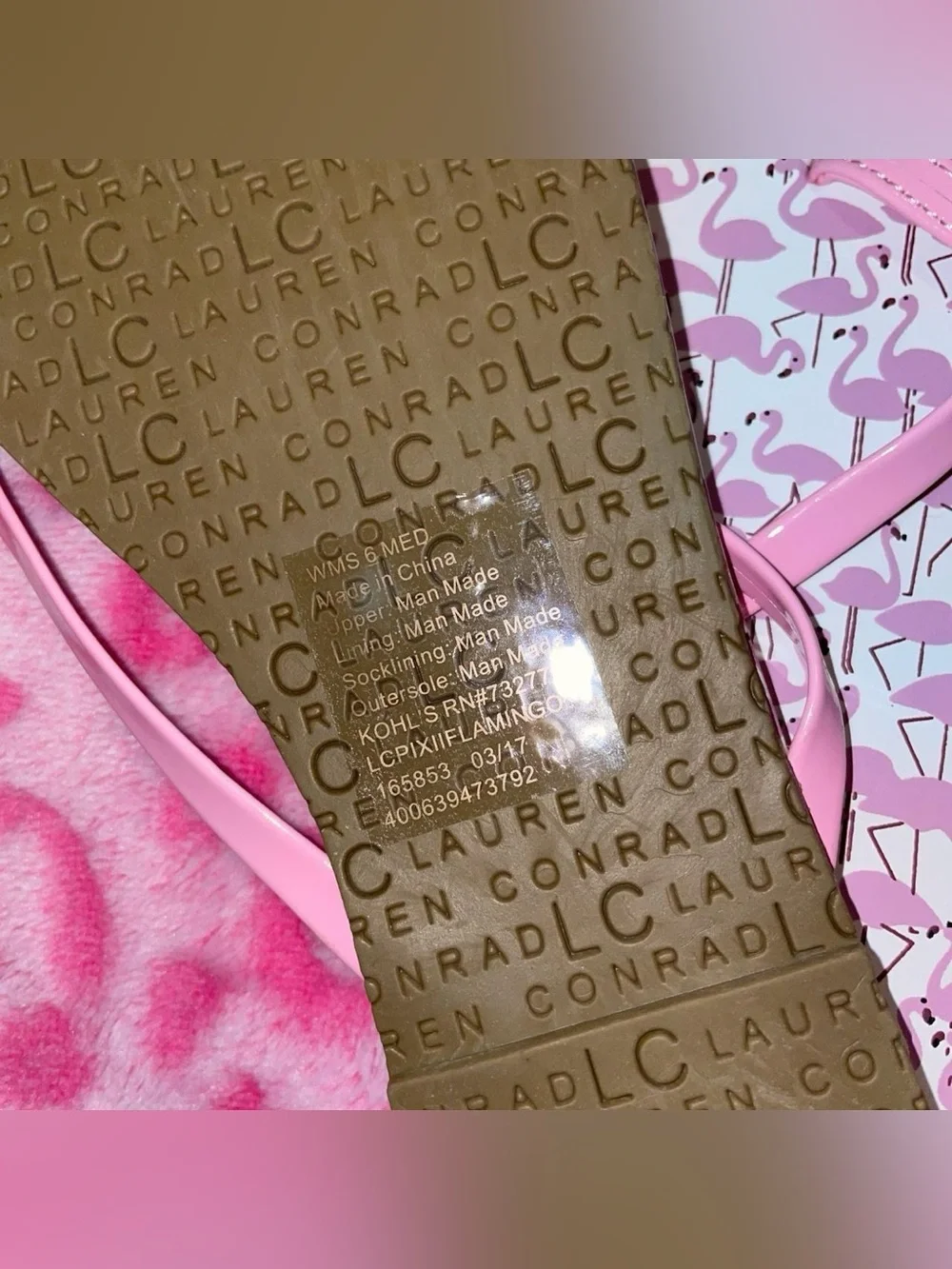 new w/o tags - Lauren Conrad pink flamingo flip flops